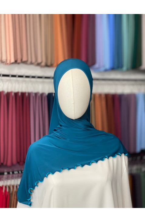 Hijab Jersey premium frisé bleu paon