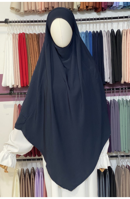 Khimar 2 voile bleu marine en soie de médine