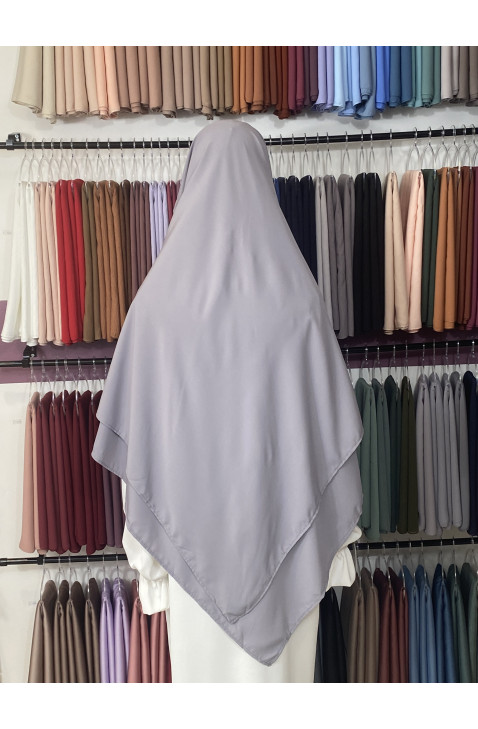 Khimar 2 voile gris acier en soie de médine