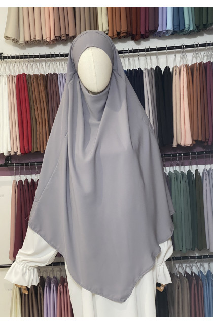 Khimar 2 voile gris acier en soie de médine