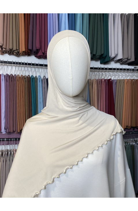 Hijab Jersey premium frisé beige ivoire