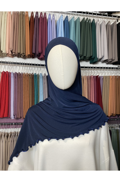 Hijab Jersey premium frisé bleu marine