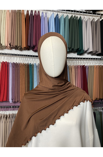 Hijab Jersey premium frisé marron chocolat