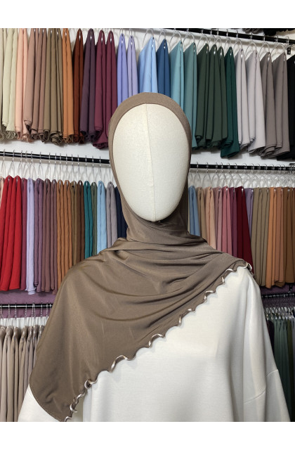 Hijab Jersey premium frisé brun taupe