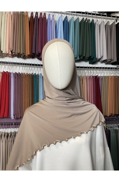 Hijab Jersey premium frisé beige taupe clair