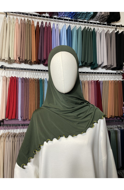 Hijab Jersey premium frisé kaki foncé