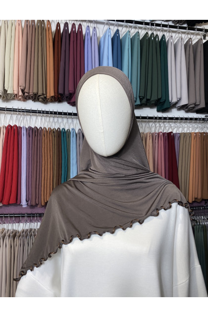 Hijab Jersey premium frisé brun taupe foncé