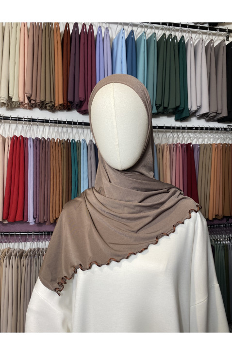 Hijab Jersey premium frisé marron camel