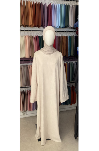 abaya côtelé manches larges crème