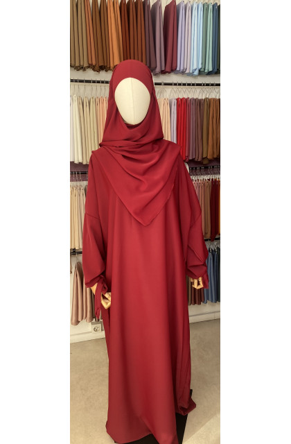 abaya manche à nouer rouge cramoisi