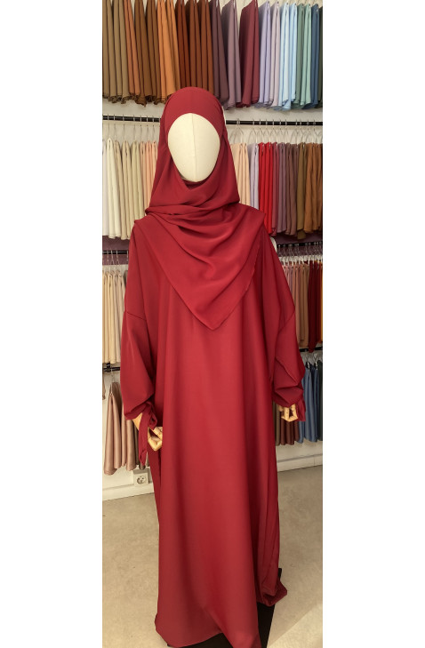 abaya manche à nouer rouge cramoisi