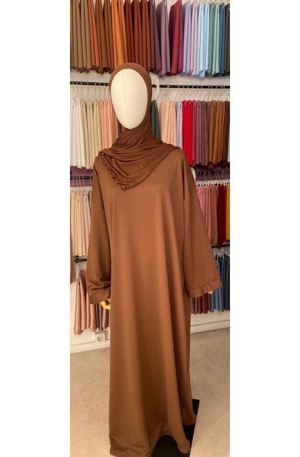 abaya côtelé manches larges marron chocolat