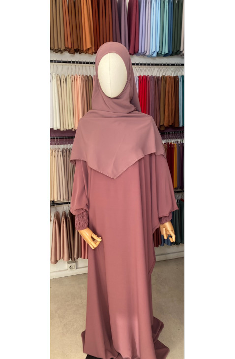 Abaya manche resserrée prune