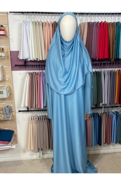 ensemble de prière avec khimar azur clair