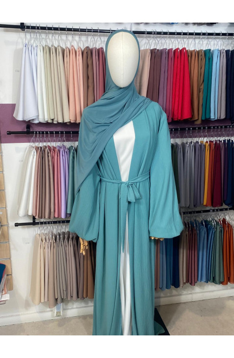 ensemble abaya kimono en jazz bleu canard