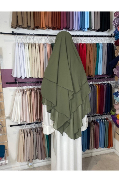 khimar 3 voiles vert olive clair mousseline