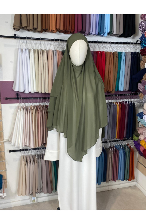 khimar 3 voiles vert olive clair mousseline