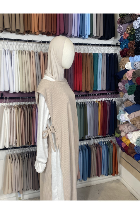 Abaya 2 pièce à nœuds beige