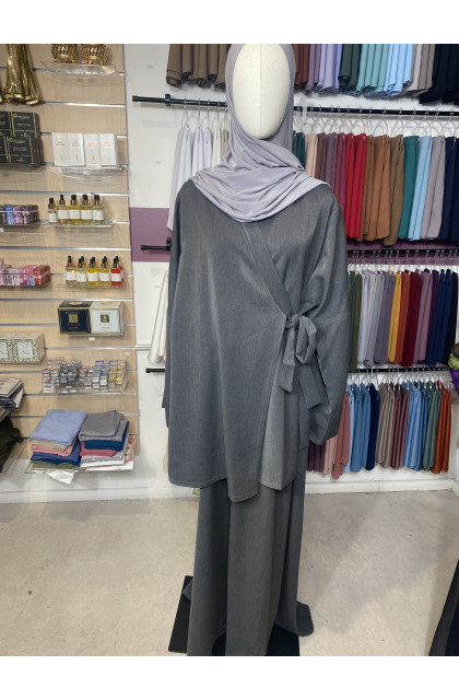 Ensemble jupe Kimono à nouer gris ardoise