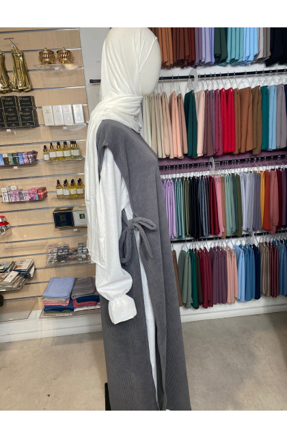 Abaya 2 pièce à nœuds gris ardoise