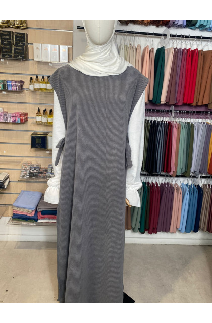 Abaya 2 pièce à nœuds gris ardoise