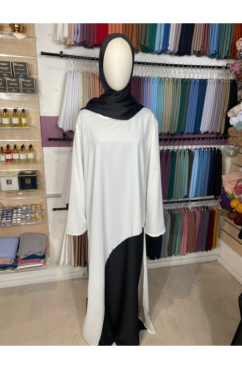 ensemble abaya asymétrique blanc et noir