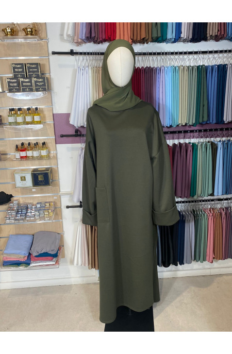 abaya sportwear avec fentes vert militaire