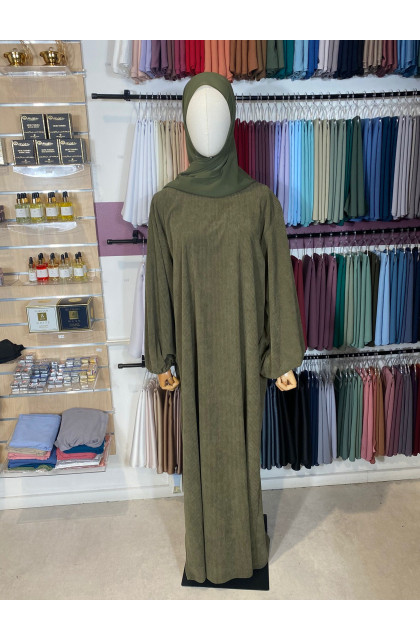 abaya côtelée manches ballons vert militaire