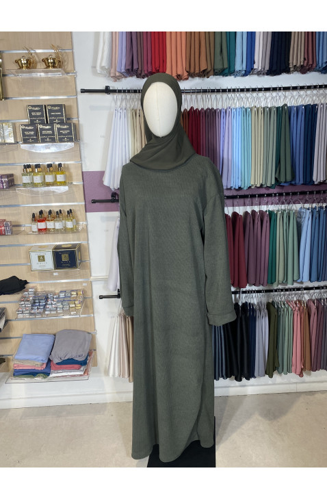 Abaya cotelée vert militaire