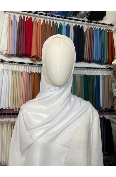 Hijab crêpe blanc pur