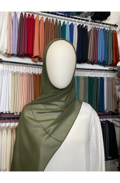 Hijab mousseline vert olive foncé