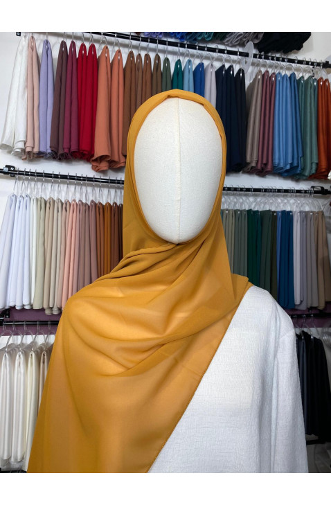 Hijab mousseline jaune moutarde