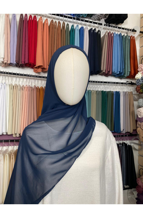 Hijab mousseline bleu marine foncé