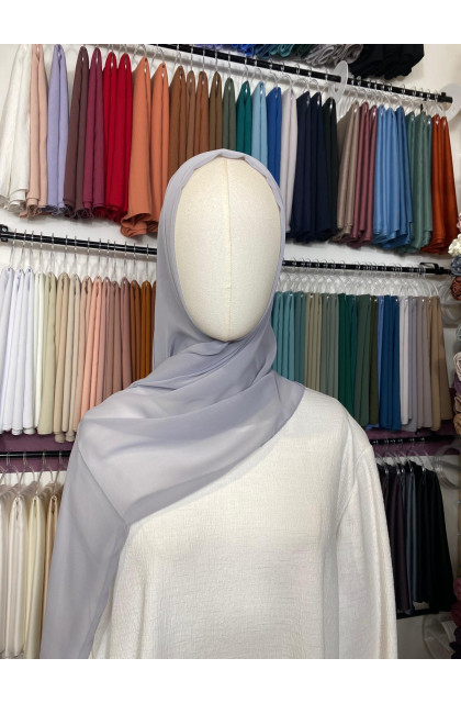 Hijab mousseline gris argent