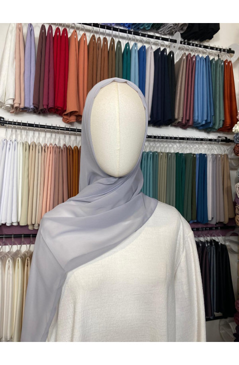 Hijab mousseline gris argent