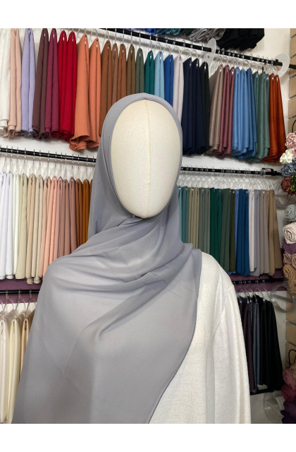 Hijab mousseline gris acier