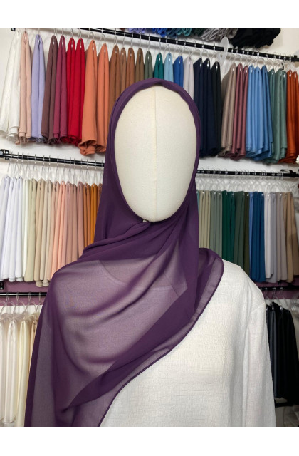 Hijab mousseline violet aubergine