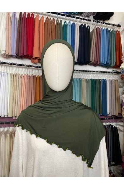 Hijab Jersey premium frisé vert forêt dense