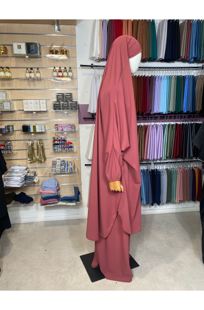 Jilbeb 2 pièces en soie de médine rouge terracotta