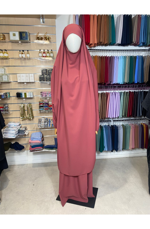 Jilbeb 2 pièces en soie de médine rouge terracotta
