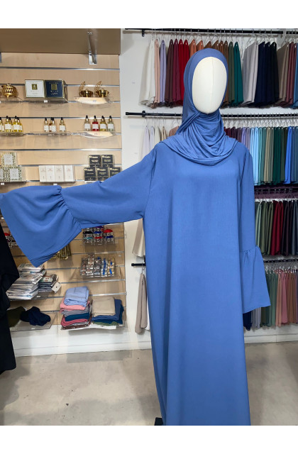 Abaya en jazz manches volantes  Bleu bleuet