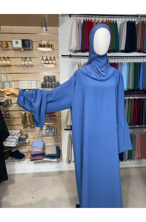 Abaya en jazz manches volantes  Bleu bleuet