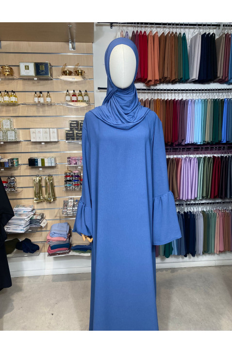 Abaya en jazz manches volantes  Bleu bleuet