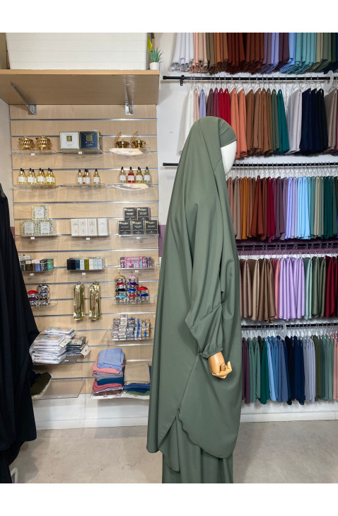 Jilbeb 2 pièces en soie de medine vert militaire