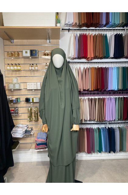 Jilbeb 2 pièces en soie de medine vert militaire