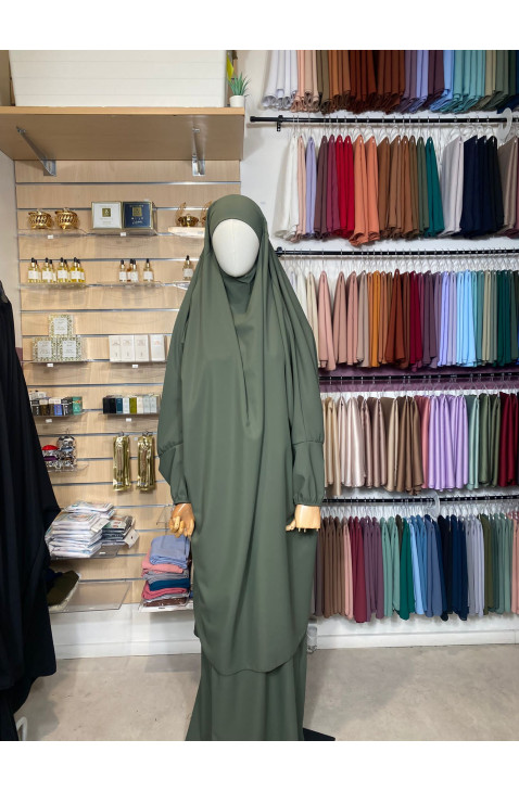 Jilbeb 2 pièces en soie de medine vert militaire