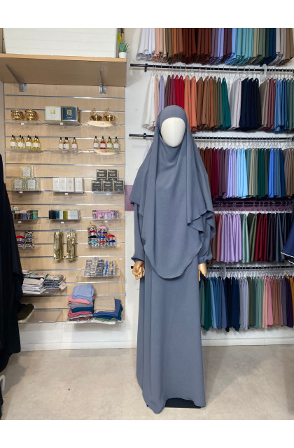 Ensemble en jazz gris plomb- Abaya  & khimar simple