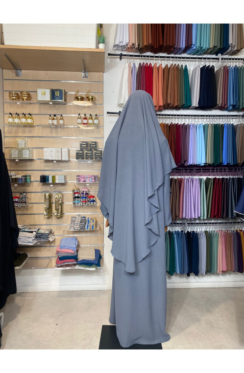 Ensemble en jazz gris plomb- Abaya  & khimar simple