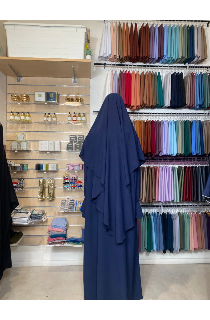 Ensemble en jazz  bleu marine  - Abaya manches tulipes & khimar simple