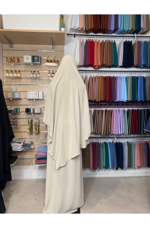 Ensemble en jazz  beige clair  - Abaya manches tulipes & khimar simple